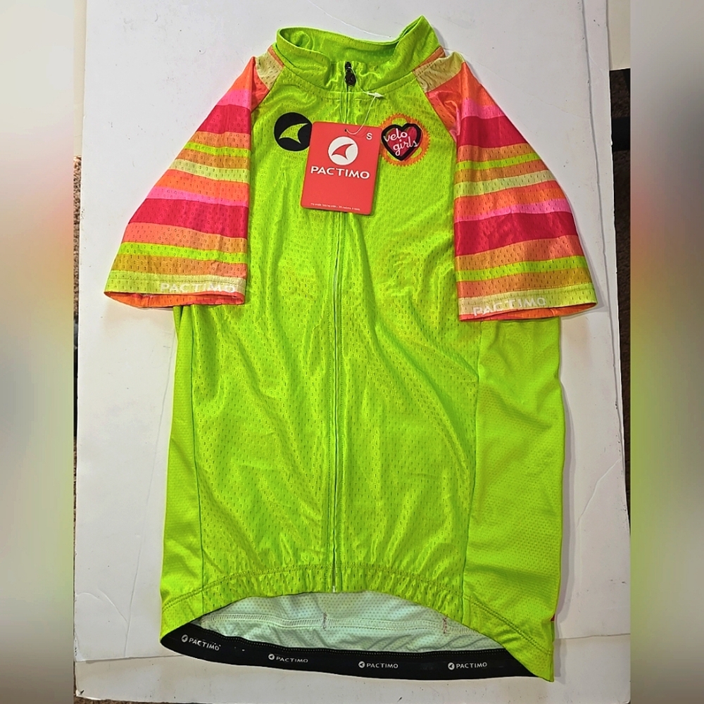 NWT Pactimo Women's Neon Green and Pink Cycling Jersey Size S